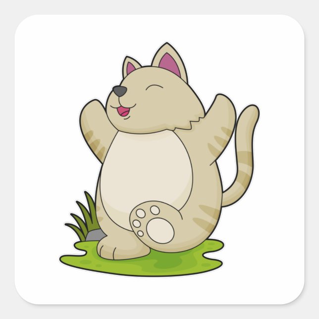 Adesivo Quadrado Gato em Yoga (Frente)