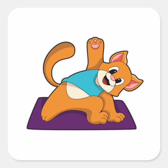 Adesivo Quadrado Gato em Yoga com tapete Yoga (Frente)