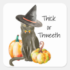 Adesivo Quadrado Gato engraçado com dentes de milho doce e chapéu d