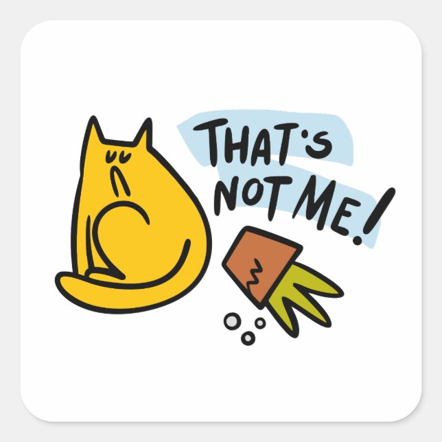 Adesivo Quadrado Gato engraçado e pote de flor derrubado (Frente)