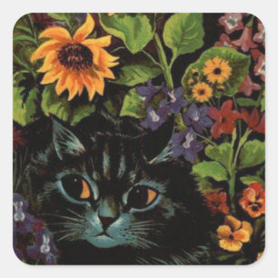 Adesivo Quadrado Gato escondido em Flores por Louis Wain Sticker Sh