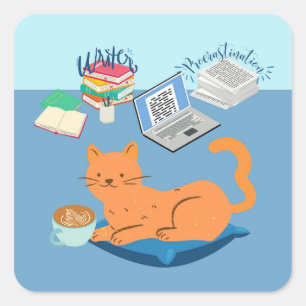 Adesivo Quadrado Gato Escritor Procrastinador