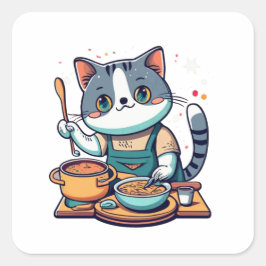 Adesivo Quadrado Gato Fazendo Sopa 