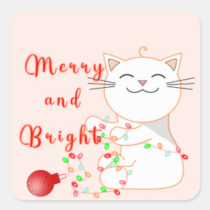 Adesivo Quadrado Gato Feliz Brincando Com Luz de LED   Natal Fofo 