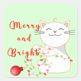 Adesivo Quadrado Gato Feliz Brincando Com Luz de LED | Natal Fofo