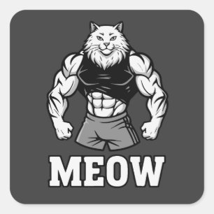 Adesivo Quadrado Gato fisiculturista engraçado mostrando músculos e