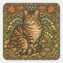 Adesivo Quadrado Gato floral botânico vintage elegante