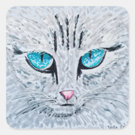 Adesivo Quadrado Gato Fofo de Olhos Azuis