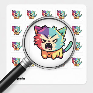 Adesivo Quadrado Gato Fofo Kawaii Bravo - Gatinho Silvando Pop Art