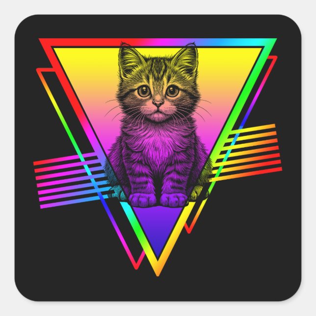 Adesivo Quadrado Gato Fofo Retrô (Frente)