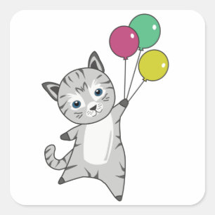 Adesivo Quadrado Gato Gatinho Balões Doce Animais Tricolor