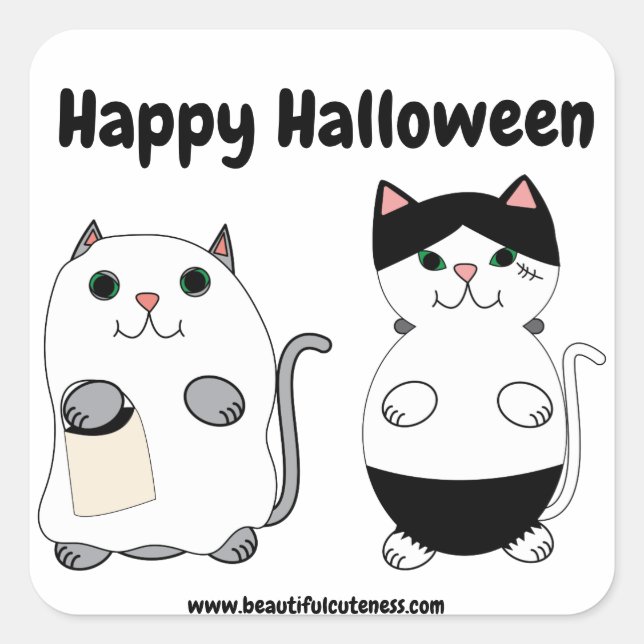 Adesivo Quadrado Gato Gato Ghost Monster Halloween Personalizado (Frente)