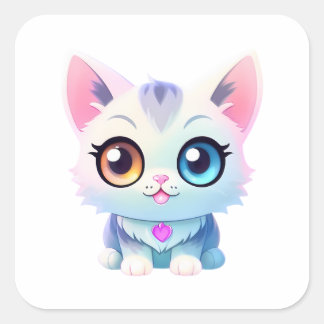 Adesivo Quadrado Gato Heterocromático Adorável
