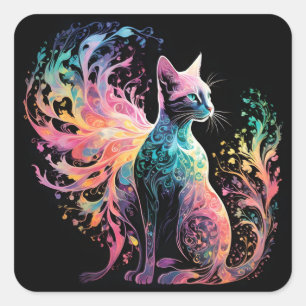 Adesivo Quadrado Gato Holográfico Espectral: Um Prismo de Elegância