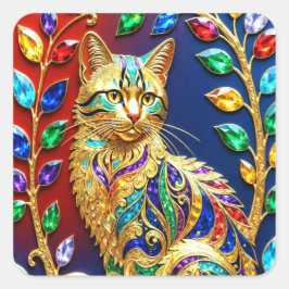 Adesivo Quadrado Gato Joia Real – Arte de Luxo Multicolor