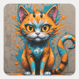 Adesivo Quadrado Gato Laranja Aqua/Teal Splatter