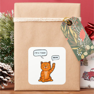 Adesivo Quadrado Gato laranja bonito diz "Miau". Tigre 2022 T-Shirt