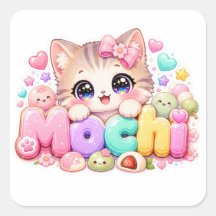 Gato Mochi Kawaii Fofo Nome Rosa Pastel Brilhante 