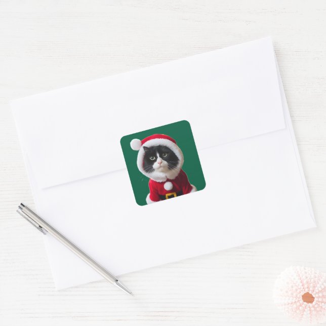 Adesivo Quadrado gato natalino (Envelope)