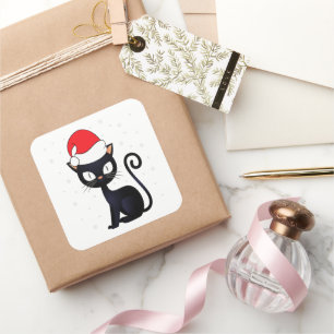 Adesivo Quadrado Gato Negro Engraçado Floco de Neve