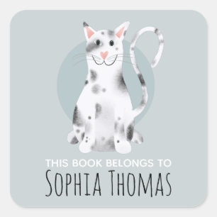 Adesivo Quadrado Gato Negro Este Livro Pertence A Nome Crianças