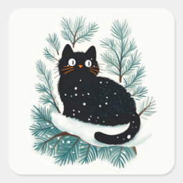 Adesivo Quadrado Gato negro na árvore de Natal