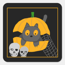 Gato Negro Pumpkin Skulls Crianças Praça do Hallow