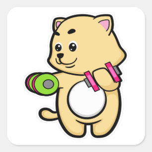 Adesivo Quadrado Gato no Biceps treinando com Dumbbells