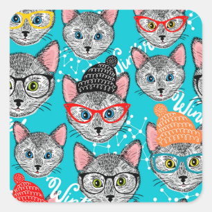 Adesivo Quadrado Gato no chapéu