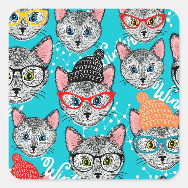 Adesivo Quadrado Gato no chapéu (Frente)