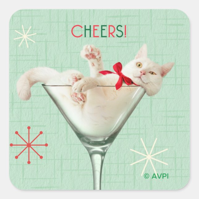 Adesivo Quadrado Gato no Martini Glass (Frente)