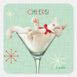 Adesivo Quadrado Gato no Martini Glass