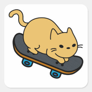 Adesivo Quadrado Gato no skate Cartoon Kitten Skateboard
