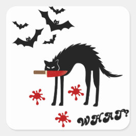 Adesivo Quadrado Gato o quê? Gato Preto Assassino com Faca