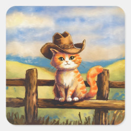 Adesivo Quadrado Gato Pai Pintado à Aquarela