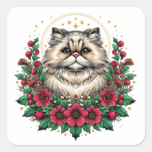 Adesivo Quadrado Gato Persa Bastante, Gatinho Persa Floral