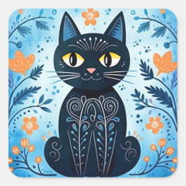 Adesivo Quadrado Gato preto Abstrato moderno e bonito em tons de qu