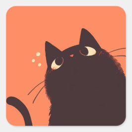 Adesivo Quadrado Gato preto bonito e engraçado em fundo laranja