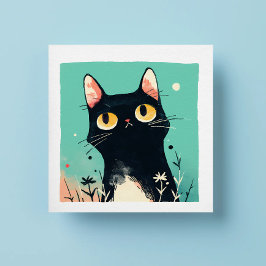 Adesivo Quadrado Gato preto-branco com fundo azul