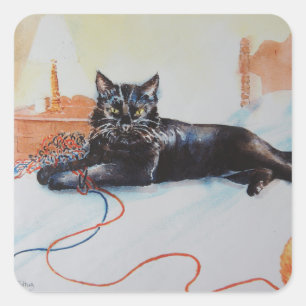 Adesivo Quadrado Gato Preto com Fios