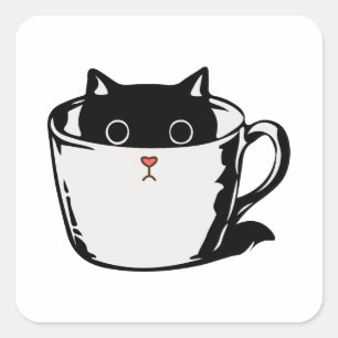 Adesivo Quadrado Gato preto com nariz vermelho escondido em um copo