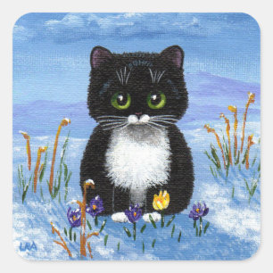 Adesivo Quadrado Gato preto Creationarts do inverno engraçado