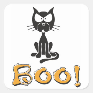 Adesivo Quadrado Gato Preto de Halloween Boo