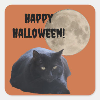 Adesivo Quadrado Gato Preto de Lua Completa do Halloween