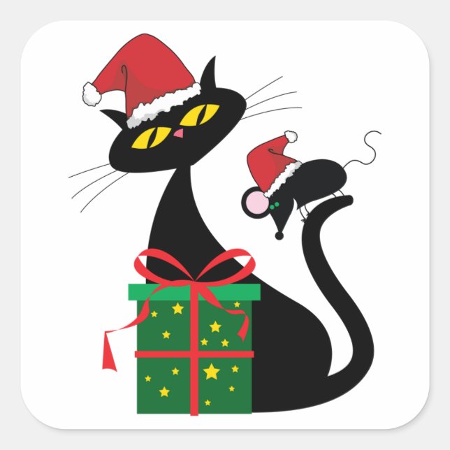 Adesivo Quadrado Gato Preto de Natal (Frente)