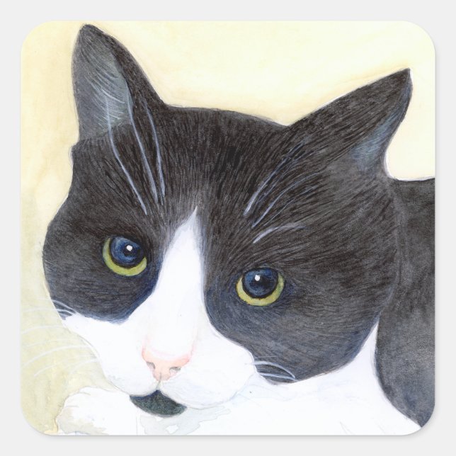 Adesivo Quadrado Gato Preto e Branco (Frente)