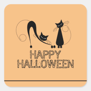 Adesivo Quadrado Gato Preto Elegante, Feliz Halloween