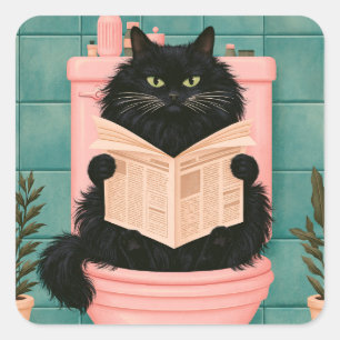 Adesivo Quadrado Gato Preto Engraçado no Banheiro