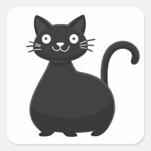 Adesivo Quadrado Gato Preto Engraçado Olhos Grandes Ilustração de G