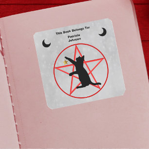 Adesivo Quadrado Gato Preto Estrela Dourada Meias Luas Crescentes P